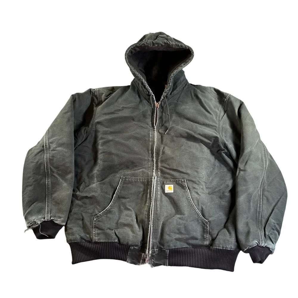 Carhartt Jacket Mens 2XLT Faded‎ Black Distressed Thermal Lined Duck Canvas USA